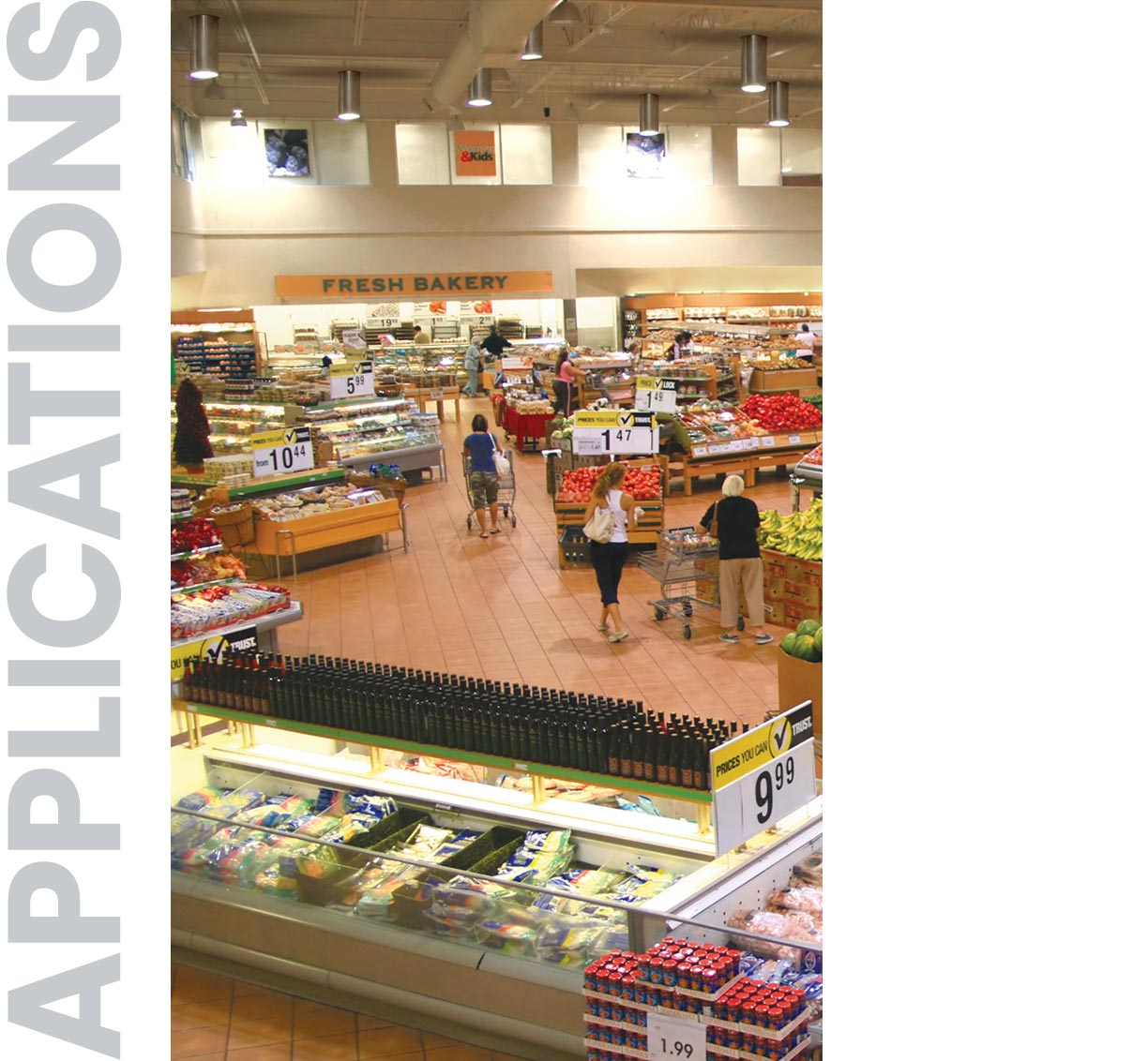 Dozens of Natural Light tubular skylight in food store